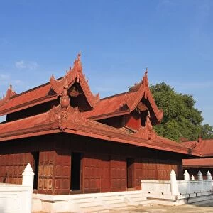 Reconstructed buildings at Mandalay Royal Palace, Mandalay, Myanmar (Burma), Asia