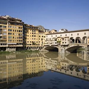 Reflections in the Arno River of the Ponte Vecchio, Florence, Tuscany, Italy, Europe