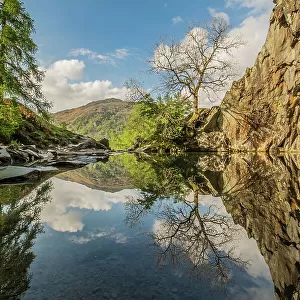 Reflections from Rydal Cave in the Lake District National Park, UNESCO World Heritage Site, Cumbria, England, United Kingdom, Europe