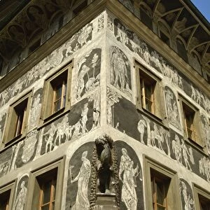 Renaissance scraffito decoration on the house called At the Minute, Prague