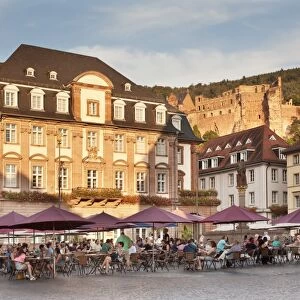 Restaurant and street cafe at the market square, town hall and castle, Heidelberg