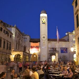 Restaurants, Clock Tower and Stradun, Dubrovnik, Croatia, Europe