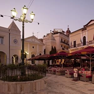 Restaurants at dusk, St. Markos Square, Zakynthos Town, Zakynthos, Ionian Islands
