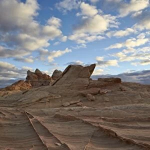 Ridges in sandstone under clouds, Coyote Buttes Wilderness, Vermillion Cliffs National Monument, Arizona, United States of America, North America