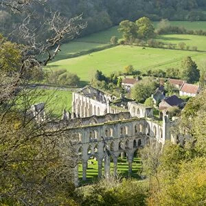 Rievaulx Abbey and remote village near Helmsley in North Yorkshire, England, United Kingdom
