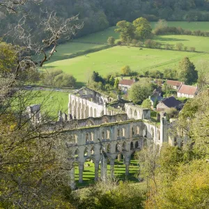 Rievaulx Abbey and remote village near Helmsley in North Yorkshire, England, United Kingdom