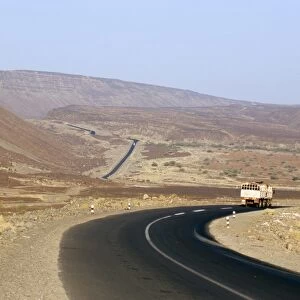 Rift valley faults in desert crossed by road to Addis Ababa, Afar Triangle