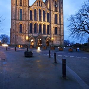 Ripon Cathedral at dusk, Ripon, North Yorkshire, Yorkshire, England, United Kingdom, Europe