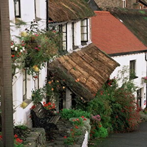 The Rising Sun hotel and thatched buildings, Lynmouth, Devon, England, United Kingdom