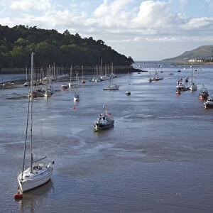 River Conwy estuary looking to Deganwy and Great Orme, Llandudno, in summer, Gwynedd, North Wales, United Kingdom, Europe