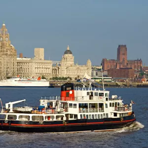 River Mersey ferry and the Three Graces, Liverpool, Merseyside, England