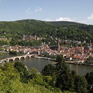 River Neckar, Old Bridge, Old Town and castle, Heidelberg, Baden-Wurttemberg