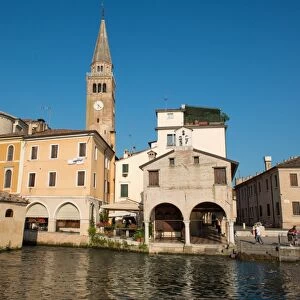 The river port and the oratory of the Madonna della Pescheria, Portogruaro, Veneto, Italy, Europe