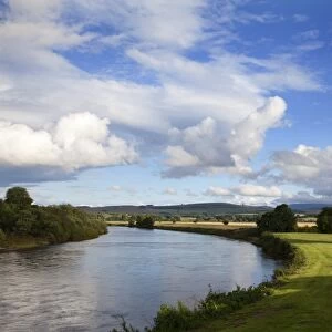 River Tweed with the Cheviots beyond from Henderson Park at Coldstream, Scottish Borders, Scotland, United Kingdom, Europe