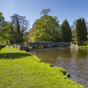 The River Wye and Sheepwash Bridge in Ashford in the water in springtime, Derbyshire Dales
