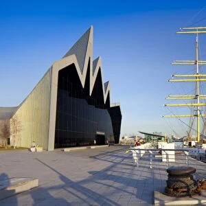 Riverside Museum and docked ship The Glenlee, River Clyde, Glasgow, Scotland, United Kingdom