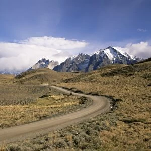 Road leading to Cuernos del Paine mountains, Torres del Paine National Park