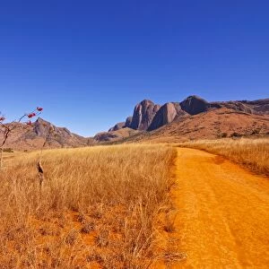 Road leading to granite rocks in the Andringitra National Park, Madagascar, Africa