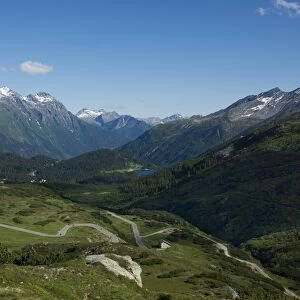 The road to Splugen Pass, Canton Graubunden, Swiss Alps, Switzerland, Europe