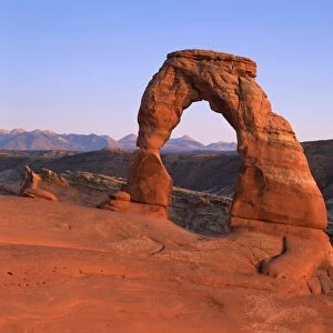 Rock formation caused by erosion and known as Delicate Arch in the Arches National Park in Utah