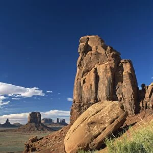 Rock formations caused by erosion in a desert landscape in Monument Valley