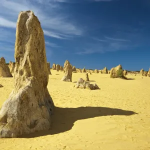 Rock pillars formed by erosion of thick hard layer of calcrete over soft limestone