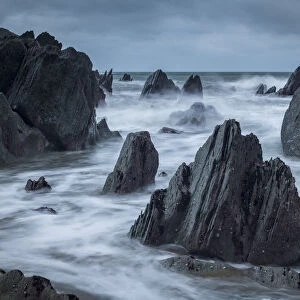 Rocky cove on the dramatic North Devon coast in winter, Devon, England, United Kingdom