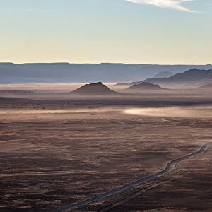 Rocky desert at sunrise taken from a hot air balloon flight, Namibia, Africa