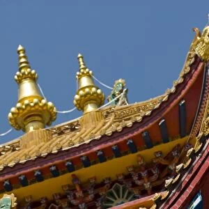 Roof ornament, Nanwu Temple, Kangding, Sichuan, China, Asia