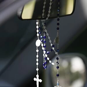 Rosaries in a car, Chatillon-sur-Chalaronne, Ain, France, Europe