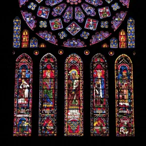 Rose window, Medieval stained glass windows in North Transept, Chartres Cathedral