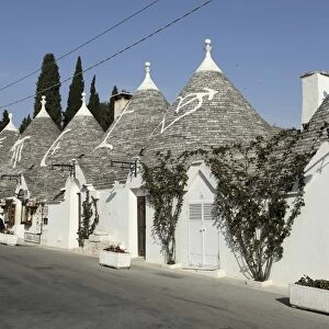 Row of 18th century trulli houses in the Rione Monte district, UNESCO World Heritage Site