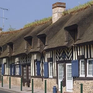 Row of half timbered cottages, village of Tourgeville, near Deauville, Calvados