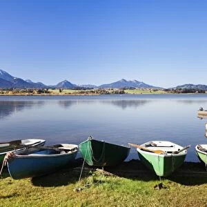 Rowing boats on Hopfensee Lake, near Fussen, Allgau, Bavaria, Germany, Europe