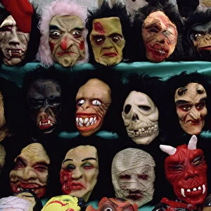 Rows of Halloween masks on sale