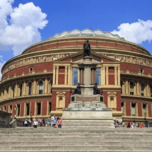 Royal Albert Hall exterior with Prince Albert statue, summer, South Kensington, London