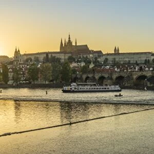 Royal Palace and St. Vituss Cathedral at sunset, Prague, Czech Republic, Europe
