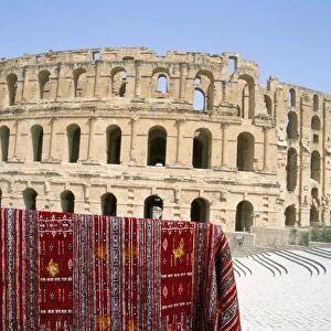 Rug hanging in front of the Collosseum