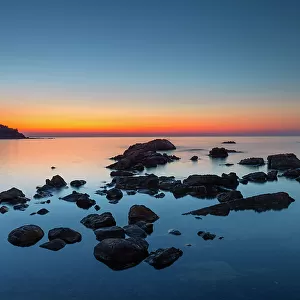 Rugged coastline near Cefalu at dusk, Province of Palermo, Sicily, Italy, Mediterranean, Europe