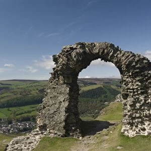 Ruins of Dinas Bran Castle and village of Llangollen below, Denbighshire