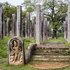 Ruins of stone columns at Thuparama Dagoba in the Mahavihara (The Great Monastery), Sacred City of Anuradhapura, UNESCO World Heritage Site, Sri Lanka, Asia