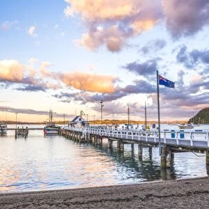 Russell Pier at sunset, Bay of Islands, Northland Region, North Island, New Zealand