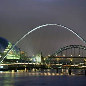 The Sage and the Tyne and Millennium Bridges at night, Gateshead / Newcastle upon Tyne