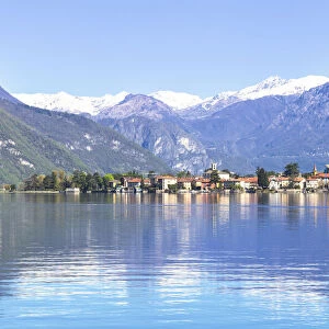 Sailboat on the lake in front Mandello del Lario, Province of Lecco, Lake Como, Italian Lakes