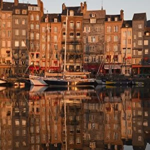 Saint Catherine Quay in the Vieux Bassin at sunrise, Honfleur, Normandy, France, Europe