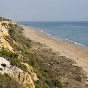 Sandy beach and cliffs, Mazagon, Costa de la Luz, Huelva Province, Andalucia, Spain