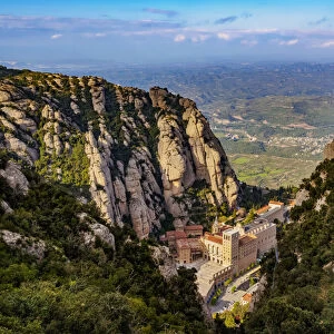 Santa Maria de Montserrat Abbey, elevated view, Montserrat mountain range near Barcelona