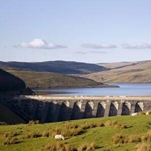 Scenic view of Llyn Nant-y-moch reservoir and dam with