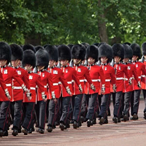 Scots Guards marching along The Mall, Trooping the Colour, London, England
