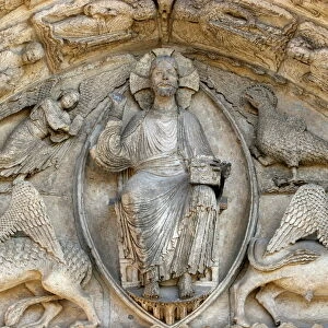 Sculpture of Royal Gate, central tympanum, Chartres Cathedral, UNESCO World Heritage Site
